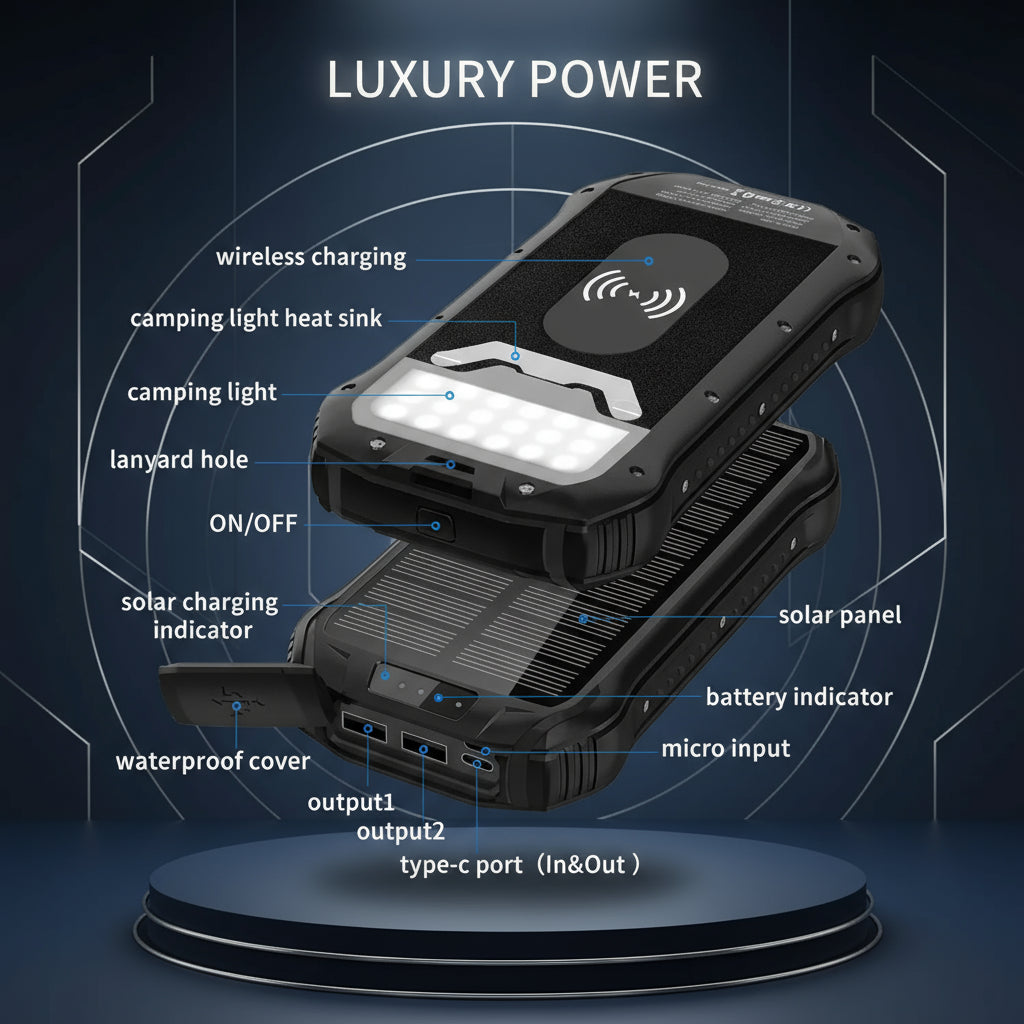 Zyntrax™ Solar Wireless Power Bank – 26,800mAh - ZyntraX